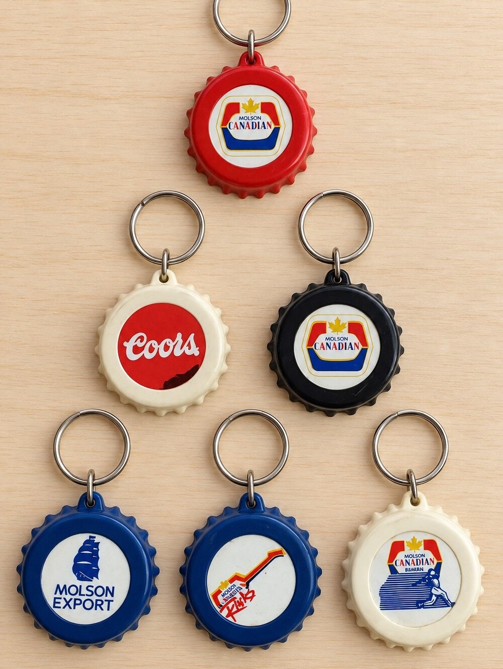 Molson Canadian Beer Bottle Cap Shaped Plastic Keychains Coors Export Lot 6